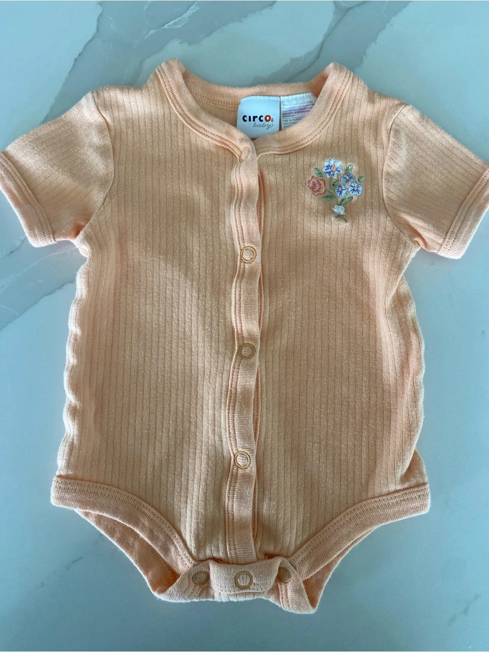 Vtg Circo Baby Peach 3 Months Floral Embroidered Ribbed Bodysuit